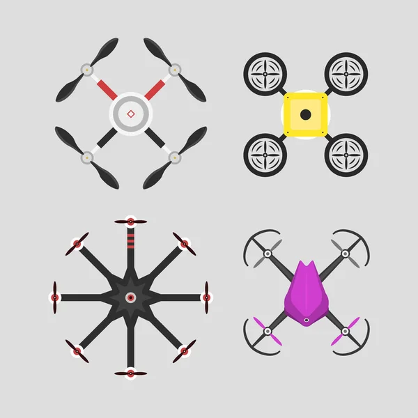 Vektor Illustration Luftfahrzeug Drohne Quadrocopter Überwachung Luft schweben drahtlose Werkzeug Fernbedienung fliegen Kamera. — Stockvektor