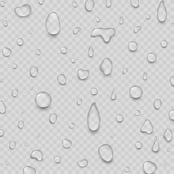 Gotas de agua realistas líquido gota de lluvia transparente salpicadura fondo vector ilustración — Archivo Imágenes Vectoriales