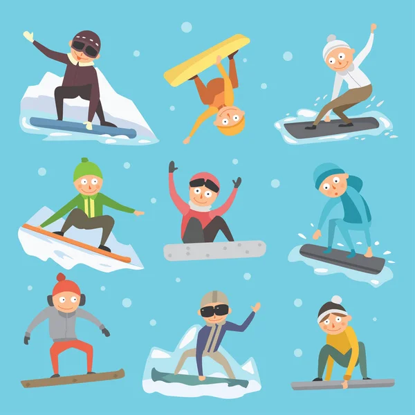 Snowboarder salto en diferentes pose vector . — Archivo Imágenes Vectoriales