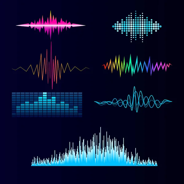Vector digital music equalizer audio waves design template audio signal visualization signal illustration. — Stock Vector