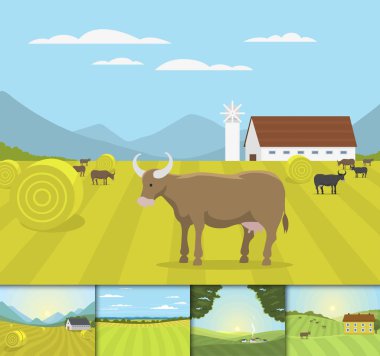 Resimde çiftlik evi tarım grafik kırsal köy manzara vektör