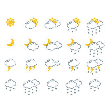 Hava simgeler vektör çizim sezon anahat tasarım gök gürültüsü sıcaklık işareti