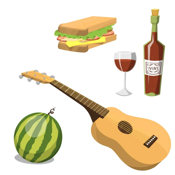Piknik sepeti gıda gevşeme tatil konteyner öğle yemeği yaz yemek vektör çizim ile — Stok Vektör