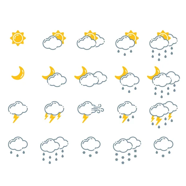 Reihe von Wettersymbolen Vektor Illustration Saison umreißen Design Donner Temperaturschild — Stockvektor