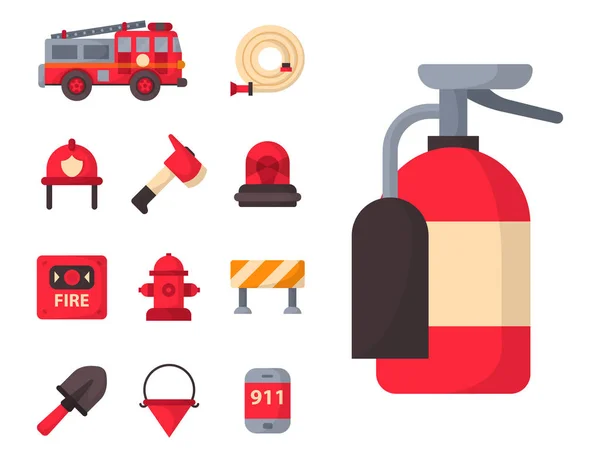 Оборудование пожарной безопасности аварийные инструменты пожарный безопасной защиты от несчастных случаев векторные иллюстрации . — стоковый вектор