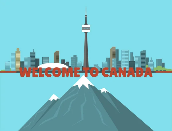 Canadá cidade riacho montanha natureza horizonte pico fundo centro canadiano cityscape vetor ilustração —  Vetores de Stock