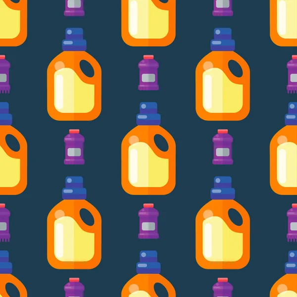 Botellas de productos químicos para el hogar suministros limpieza tareas domésticas patrón inconsútil líquido doméstico limpiador paquete vector ilustración . — Vector de stock