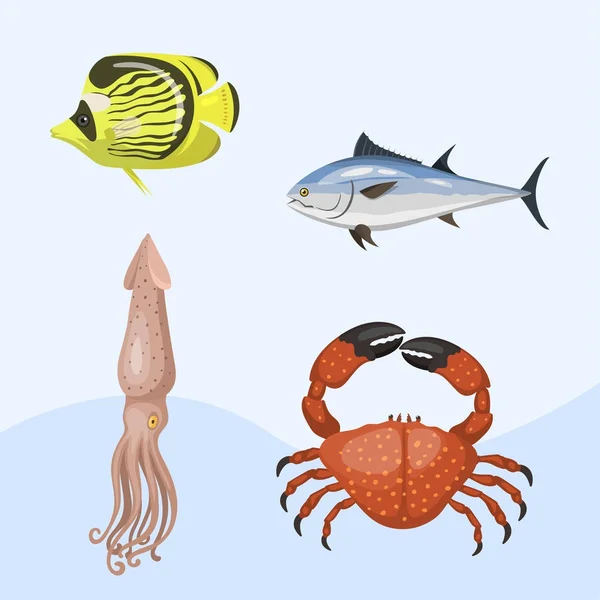 Set von verschiedenen Arten von Meerestieren Illustration tropischen Charakter Tierwelt marine aquatische Fische — Stockvektor