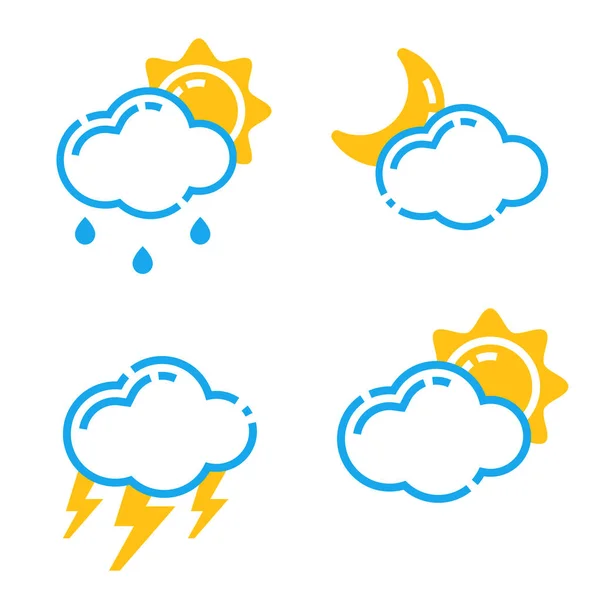 Reihe von Wettersymbolen Vektor Illustration Saison umreißen Design Donner Temperaturschild — Stockvektor