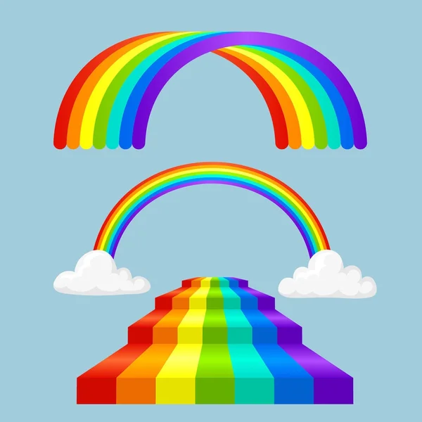 Estilo diferente tiras de cor do arco-íris após chuva efeito de céu óptico conjunto de vetor . — Vetor de Stock