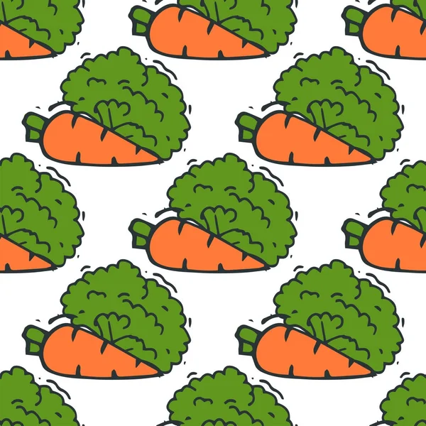 Cenoura sem costura padrão fundo desenhado à mão estilo de bio orgânico eco alimento saudável vegetal vegan vetor ilustração . — Vetor de Stock