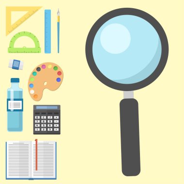 Okul çocuk sabit eğitim Aksesuar vektör çizim malzemeleri.