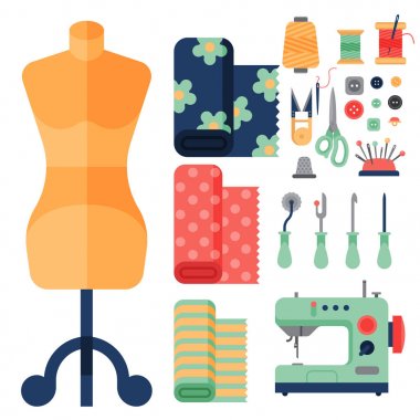 Ekipman moda PIN craft dikiş vektör çizim Dikiş dikiş malzemeleri aksesuarları iş parçacığı.