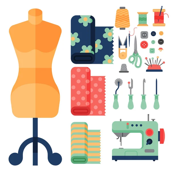 Thread fornece acessórios equipamento de costura alfaiataria moda pin artesanato agulha vetor ilustração . — Vetor de Stock