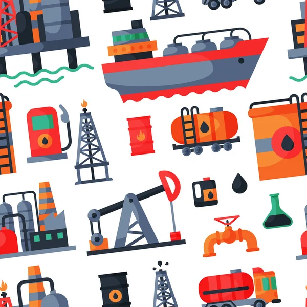 交通回復産業製油所ガス工業用ポンプのベクトル図のシームレスなパターン背景を掘削石油石油抽出 — ストックベクタ