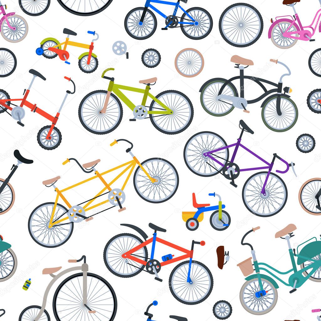 Retro bike vintage vector old fashioned cute hipster transport ride vehicle bicycles summer transportation illustration isolated on white seamless pattern background