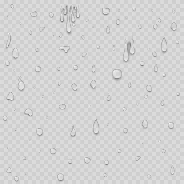 Gouttes d'eau réalistes liquide transparent goutte de pluie éclaboussure fond vectoriel illustration — Image vectorielle