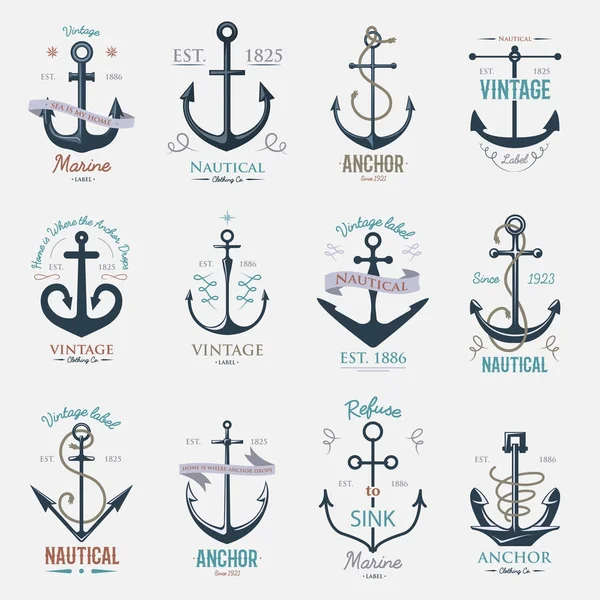 Vintage insignia retro ancla vector signo mar océano elemento gráfico náutico naval ilustración — Vector de stock