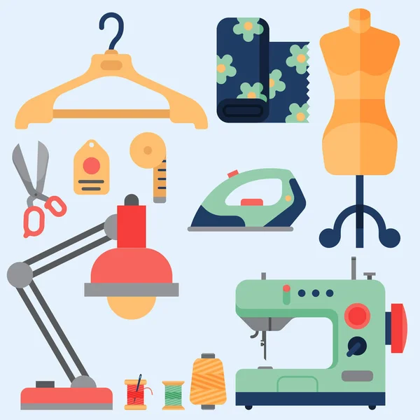 Thread fornece acessórios equipamento de costura alfaiataria moda pin artesanato agulha vetor ilustração . — Vetor de Stock