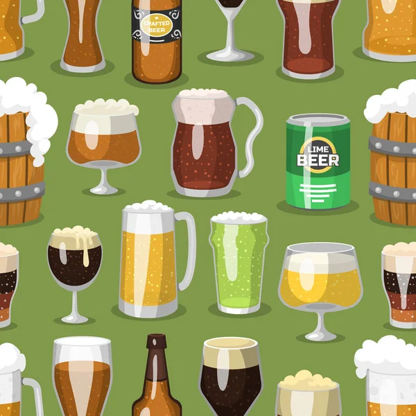 Alcohol cerveza ale vidrio vector ilustración refresco cervecería y fiesta bebida taza helada artesanía bebida sin costuras patrón fondo — Archivo Imágenes Vectoriales