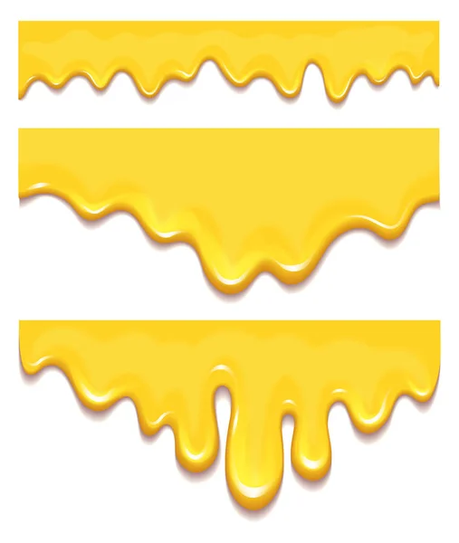 Uppsättning av apelsin honung droppar och gult stänk frisk sirap golden mat flytande dropp vektorillustration. — Stock vektor