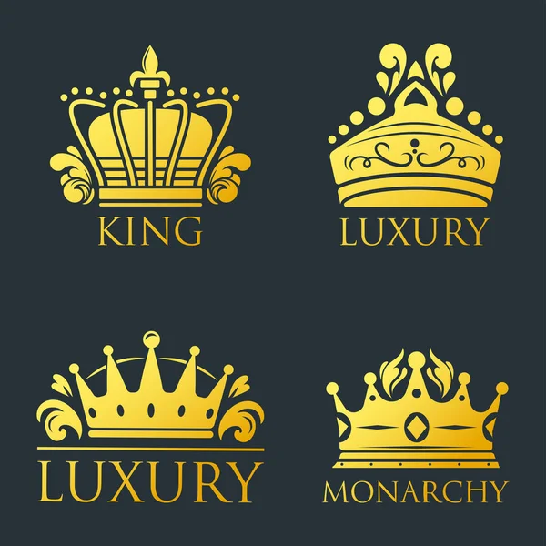 Crown kung vintage premium golden badge heraldiska prydnad lyx kingdomsign vektorillustration. — Stock vektor