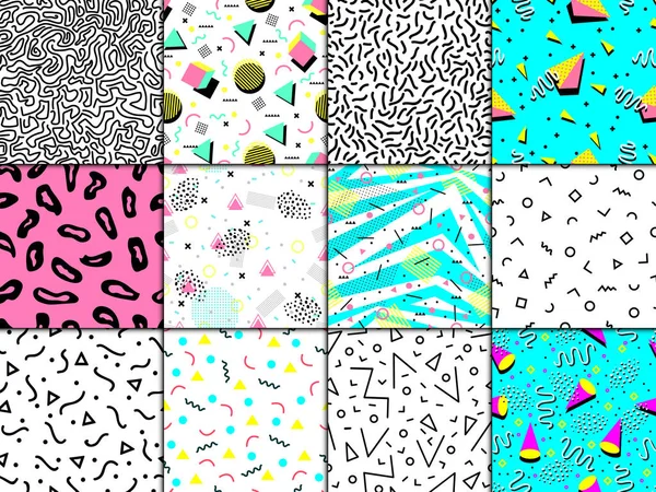 Universal Memphis 80-90 nahtlose Muster endlose abstrakte Texturen geometrisches Ornament Hintergrund Vektor Illustration. — Stockvektor