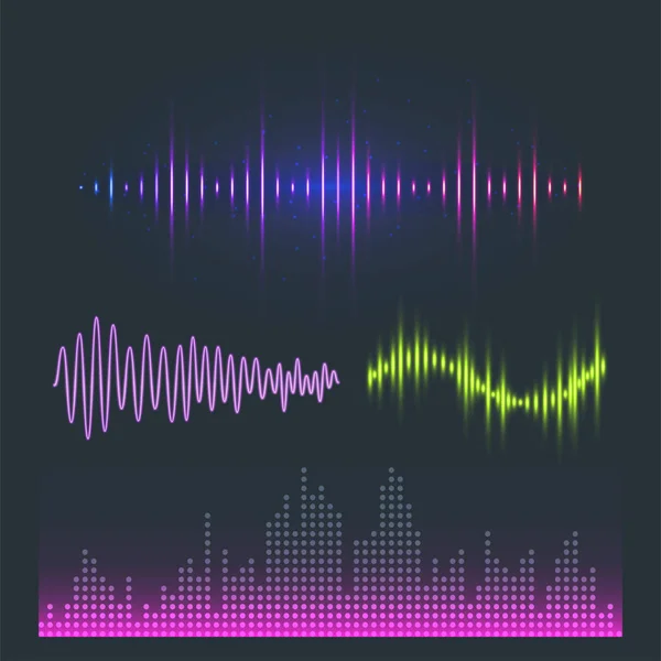 Ecualizador de música digital vectorial diseño de ondas de audio plantilla visualización de señales de audio ilustración de señales . — Vector de stock