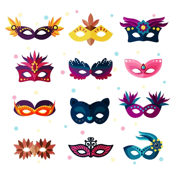 Autentiska part karneval ansikte masker dekoration maskerad vektorillustration — Stock vektor