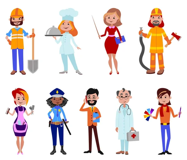 People different professions illustration success teamwork doctor, policeman, fireman and builder human work lifestyle standing successful person people characters in uniform