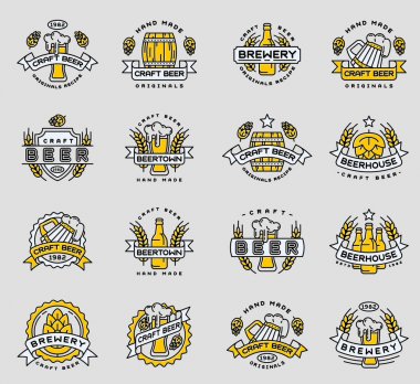 Bira vektör logo vintage zanaat eski moda içki bira şişeleri şirket logo simgeler illüstrasyon izole rozetleri