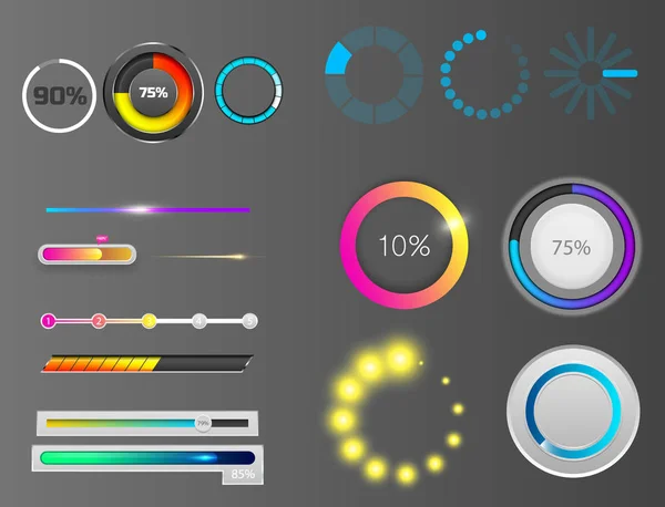 Progresso carregar indicadores de barras vetoriais baixar progresso ui-ux interface web design elementos modelo arquivo upload ilustração — Vetor de Stock