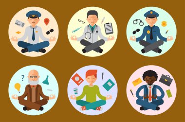Lotus pozisyonu Yoga poz meditasyon sanat insanlar sakin ol sakin ol izole tasarım kavramı karakter mutluluk vektör çizim.