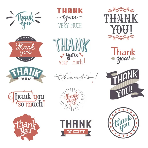 Thank You card vector set text thankful lettering typography letter sing thankfulness illustration isolated on white background. — Stock Vector