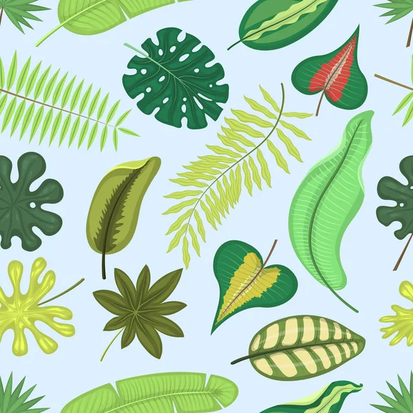 Vetor folhas tropicais verde selva exótica folha de palma tropical natureza verão planta botânica hawaii flora ilustração sem costura padrão fundo — Vetor de Stock