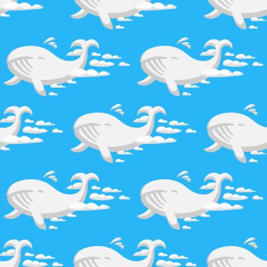 Hayvan bulutlar siluet balina Dikişsiz desen vektör illüstrasyon soyut gökyüzü çizgi film okyanus kambur doğal