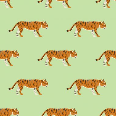 Kaplan eylem yaban hayatı hayvan tehlike memeli seamless modeli kürk vahşi bengal yaban kedisi karakter vektör çizim