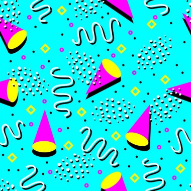 Evrensel memphis 80-90 Dikişsiz desen sonsuz soyut dokular geometrik arka plan vektör çizim süsleme.