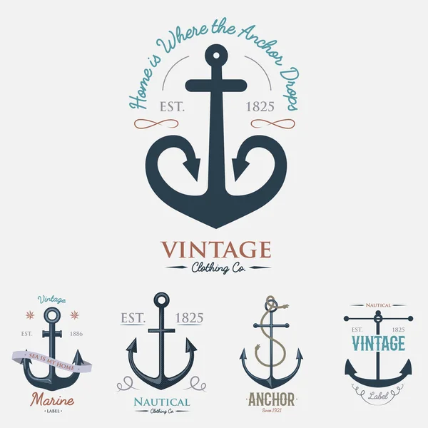 Vintage insignia retro ancla vector signo mar océano elemento gráfico náutico anclaje símbolo ilustración — Vector de stock