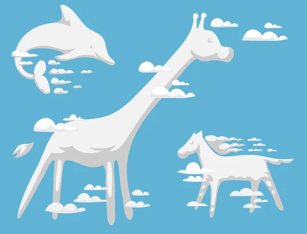 Nubi animali silhouette modello vettore illustrazione astratto cielo cartoni animati ambiente naturale selvaggio bestia ornamento — Vettoriale Stock