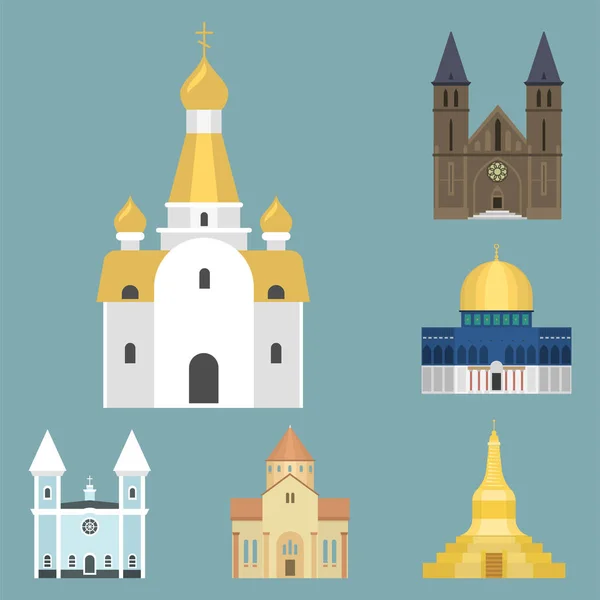 Kathedraal kerk tempel traditionele bouw van beroemde bezienswaardigheid toerisme vectorillustratie — Stockvector