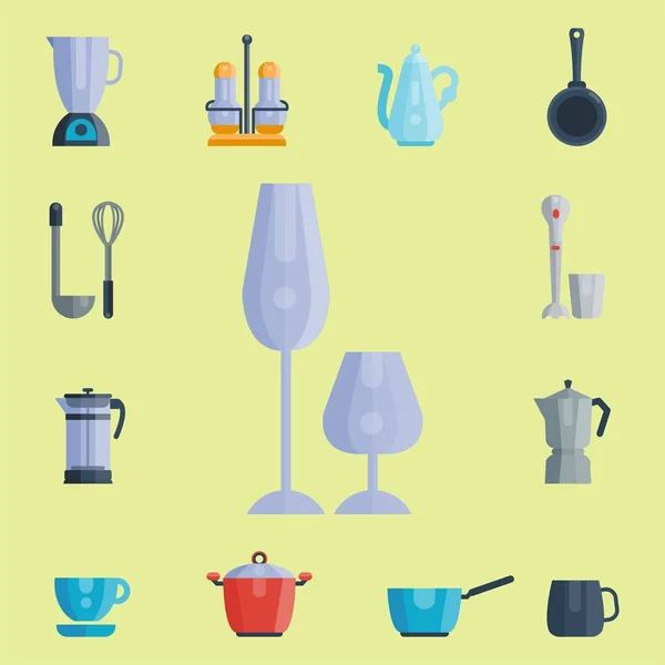 Utensilios de cocina iconos vector ilustración hogar cena cocina utensilios de cocina — Archivo Imágenes Vectoriales