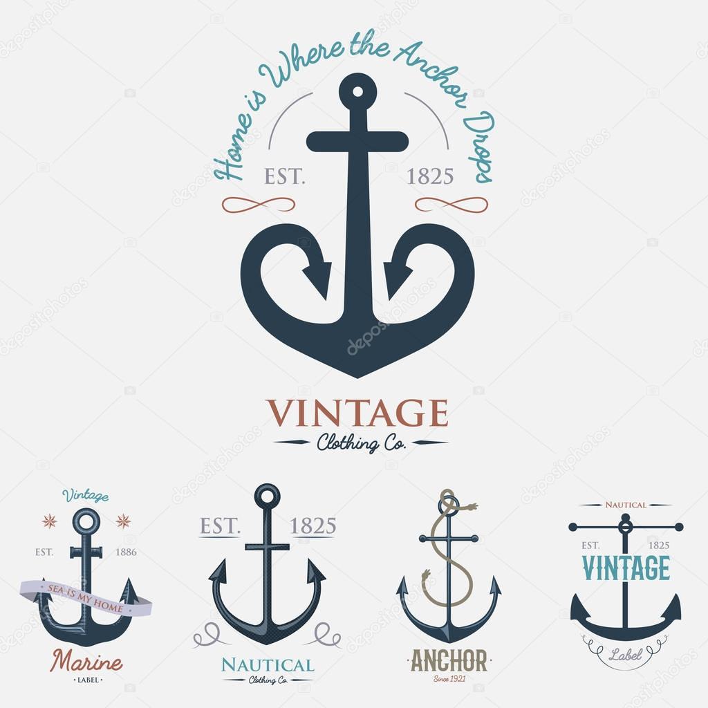 Vintage retro anchor badge vector sign sea ocean graphic element nautical anchorage symbol illustration