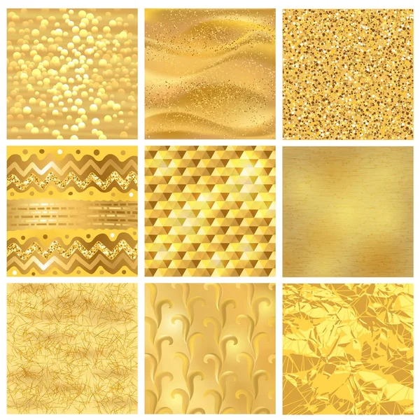 Fundo dourado ou padrão de vetor de textura dourada para papel de parede texturizado de luxo com fundo de folha de ouro textural conjunto amarelo — Vetor de Stock