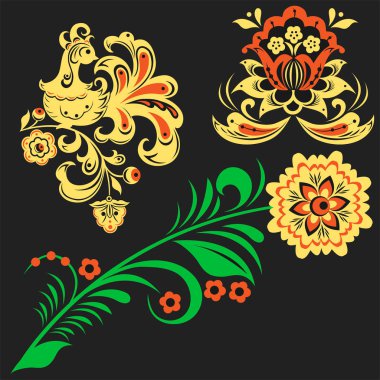 Khokhloma Rus desen geleneksel Rusya çizilen illüstrasyon etnik süsleme resim tasarlamak vektör