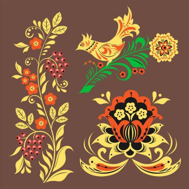 Resimde etnik süsleme resim illüstrasyon vektör khokhloma desen tasarım geleneksel Rusya çizilmiş