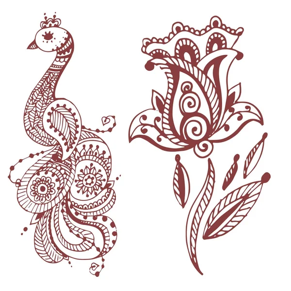 Henna tatuagem marrom mehndi flor doodle decorativo indiano design padrão paisley arabesco mhendi embelezamento vetor . — Vetor de Stock