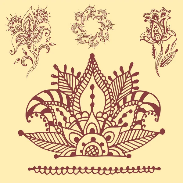 Henna tatuagem marrom mehndi flor doodle decorativo indiano design padrão paisley arabesco mhendi embelezamento vetor . — Vetor de Stock