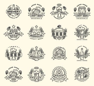 Bira vektör logo vintage zanaat eski moda içki bira şişeleri şirket logo simgeler illüstrasyon izole rozetleri