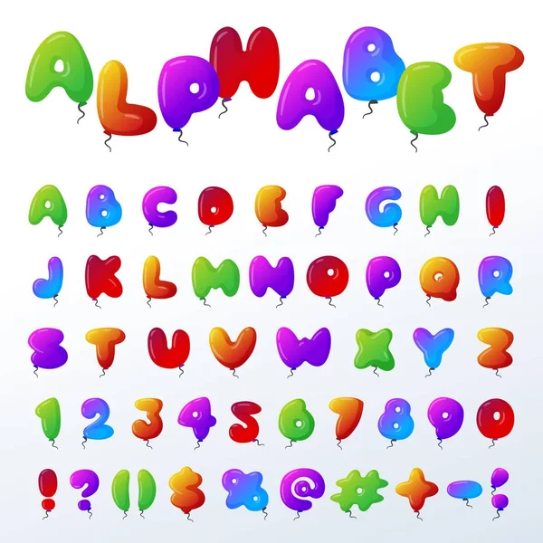 Balloon alphabet vector character set illustration with kids style toys colorfull air balls isolated Birthday celebration event ABC baby design — Stock Vector